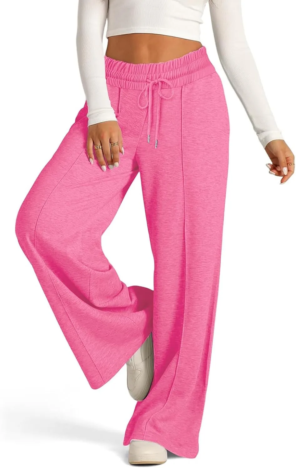 2024 Causal Women's Wide Leg Yoga Pants High Waisted Drawstring Elastic Loose Sweatpants Joggers Pant with Pockets