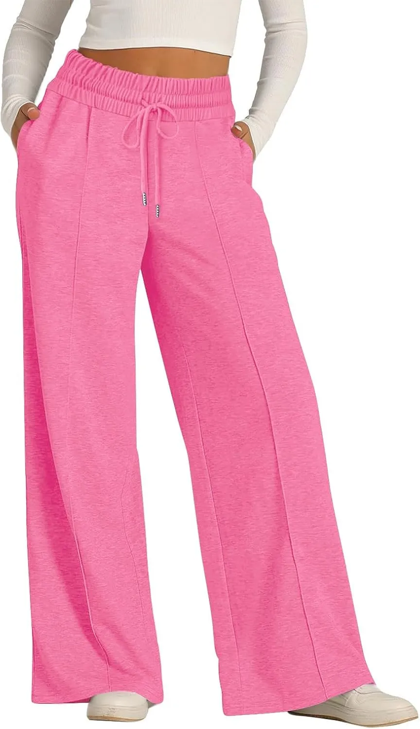 2024 Causal Women's Wide Leg Yoga Pants High Waisted Drawstring Elastic Loose Sweatpants Joggers Pant with Pockets