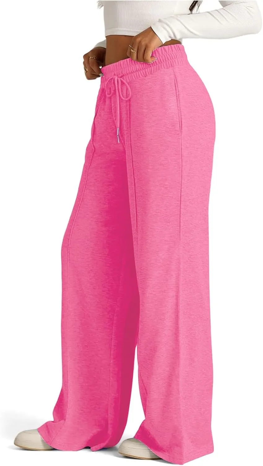 2024 Causal Women's Wide Leg Yoga Pants High Waisted Drawstring Elastic Loose Sweatpants Joggers Pant with Pockets