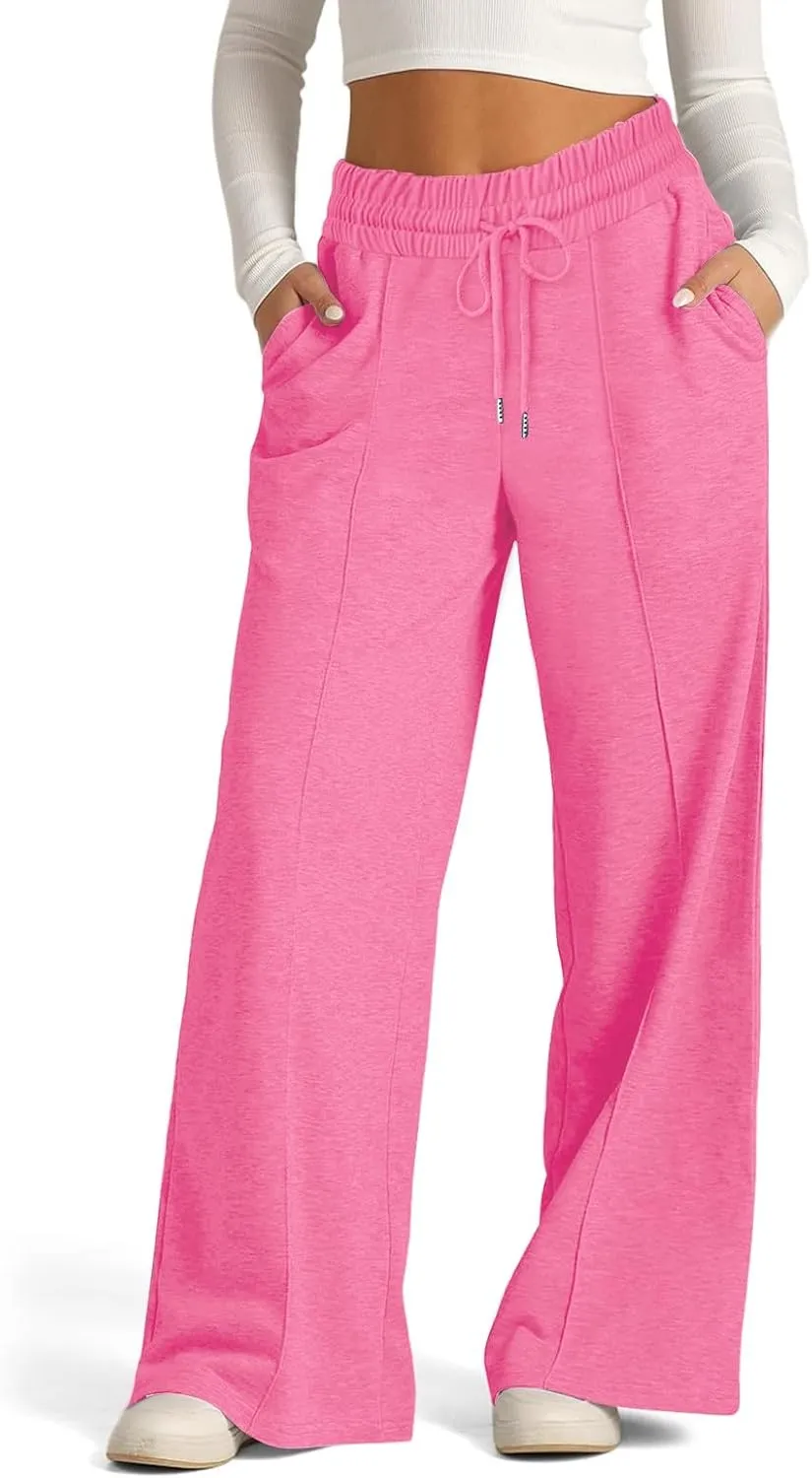 2024 Causal Women's Wide Leg Yoga Pants High Waisted Drawstring Elastic Loose Sweatpants Joggers Pant with Pockets