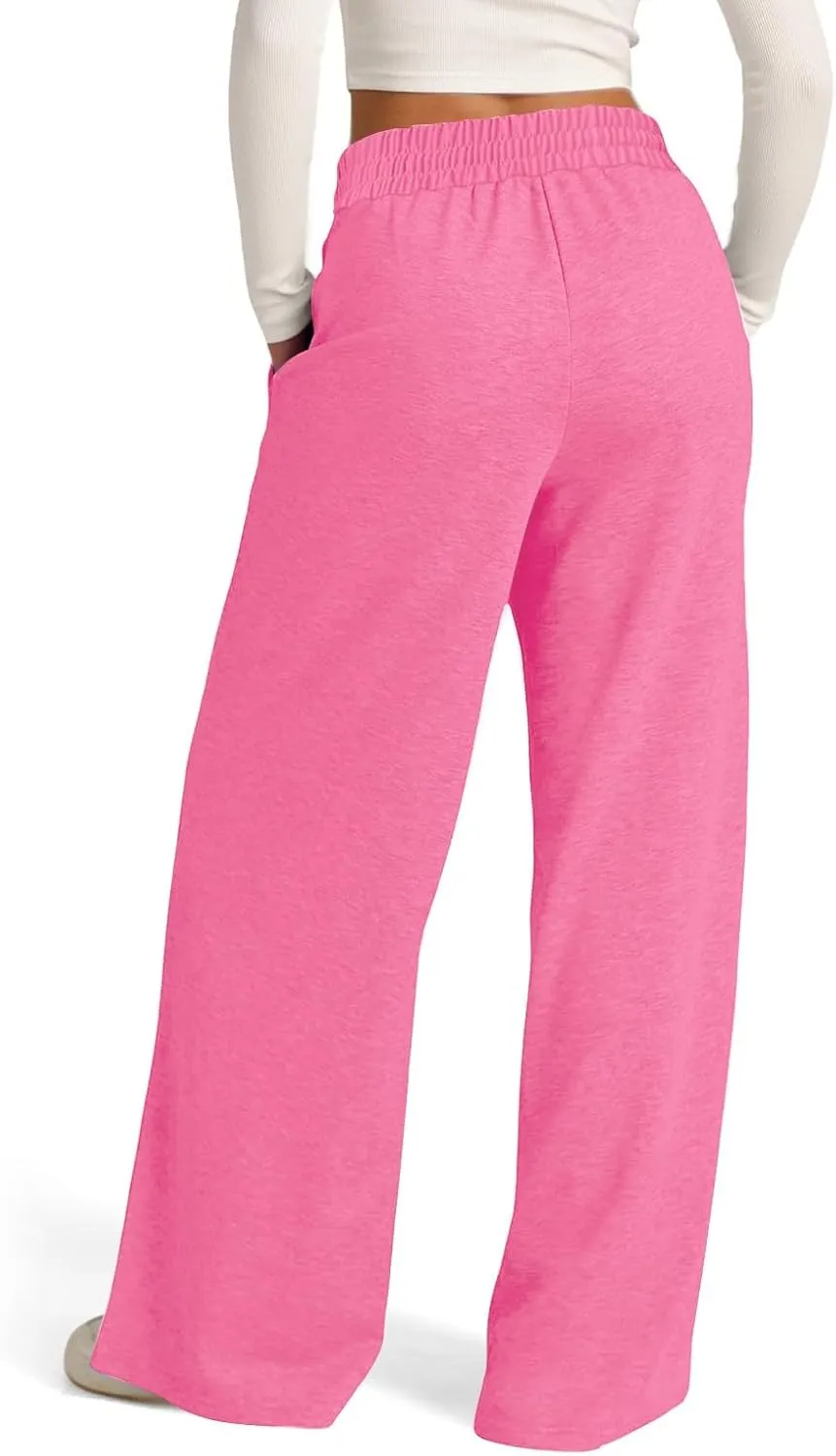 2024 Causal Women's Wide Leg Yoga Pants High Waisted Drawstring Elastic Loose Sweatpants Joggers Pant with Pockets