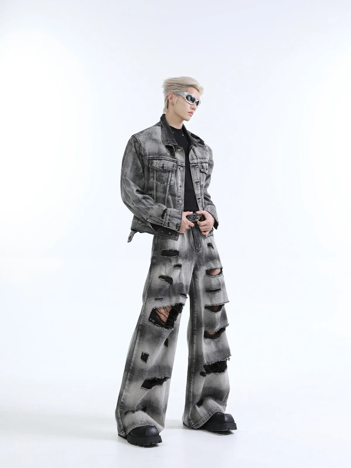 【24s Sep.】Ripped Tie-dye Denim Jacket   Jeans