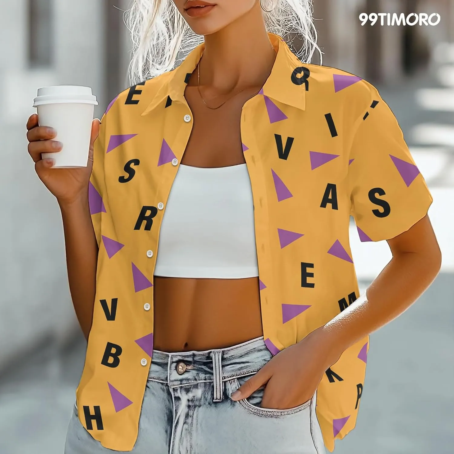99TIMORO Game Character Hawaiian Shirt, Anime Movie Short Sleeve, Funny Print Button Down Top