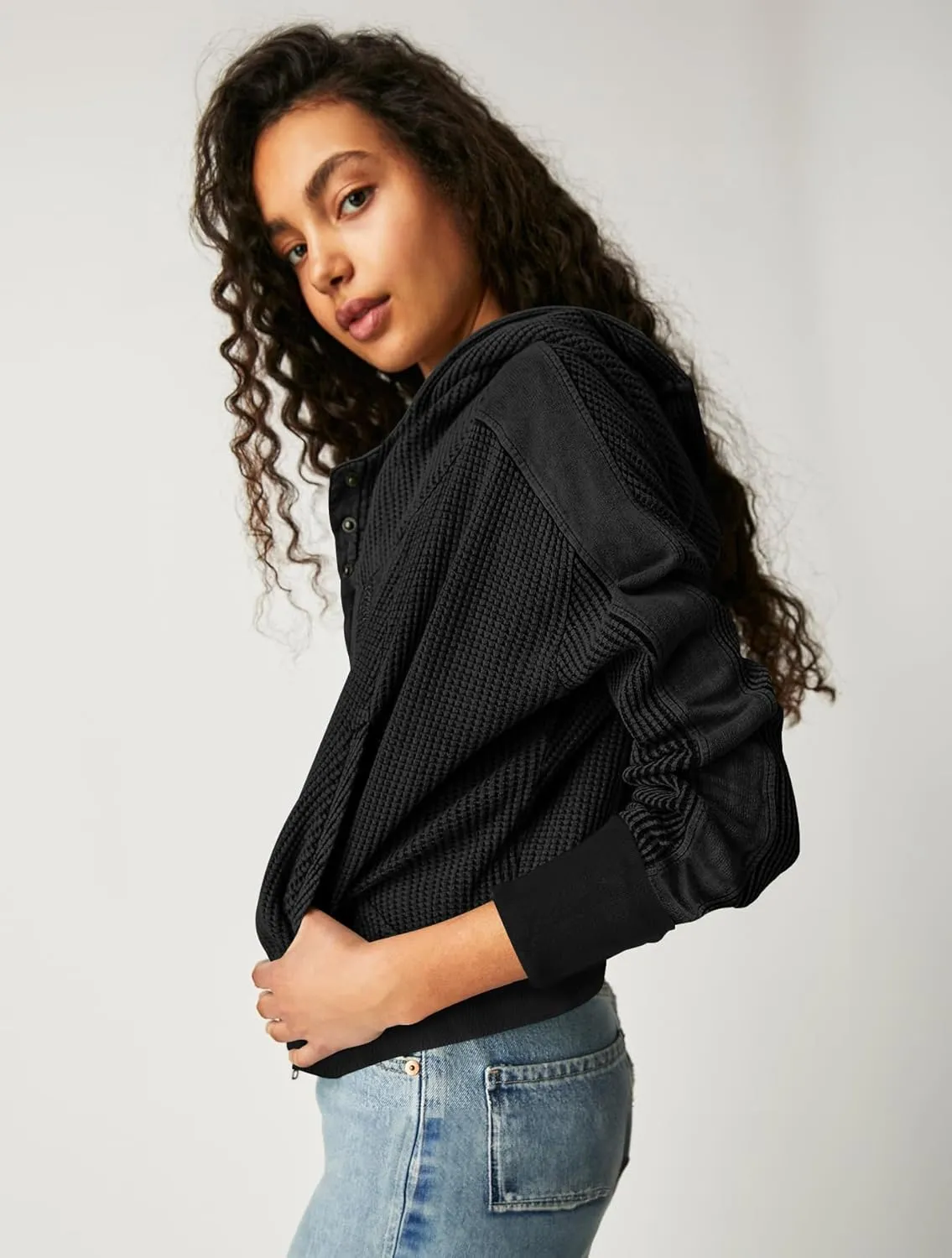 AZUKI Womens Hooded Long Sleeve Fit Activewear - Casual And Stylish Zip-Up Sweatshirt With Waffle Grid Fabric