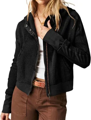 AZUKI Womens Hooded Long Sleeve Fit Activewear - Casual And Stylish Zip-Up Sweatshirt With Waffle Grid Fabric