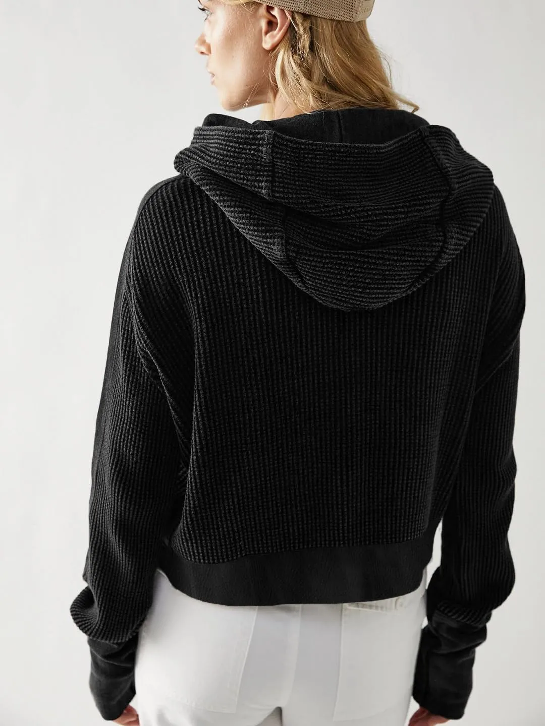 AZUKI Womens Hooded Long Sleeve Fit Activewear - Casual And Stylish Zip-Up Sweatshirt With Waffle Grid Fabric