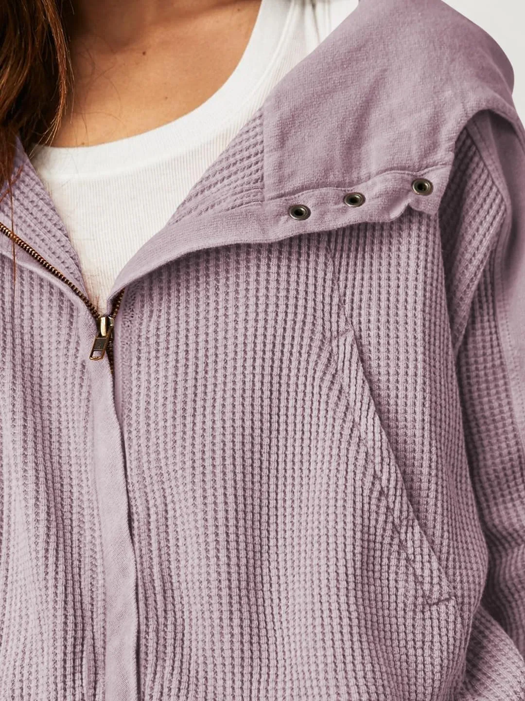 AZUKI Womens Hooded Long Sleeve Fit Activewear - Casual And Stylish Zip-Up Sweatshirt With Waffle Grid Fabric