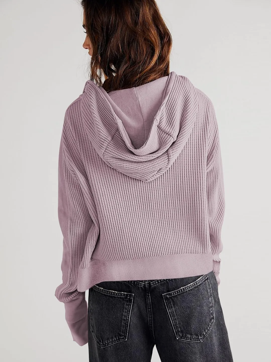 AZUKI Womens Hooded Long Sleeve Fit Activewear - Casual And Stylish Zip-Up Sweatshirt With Waffle Grid Fabric
