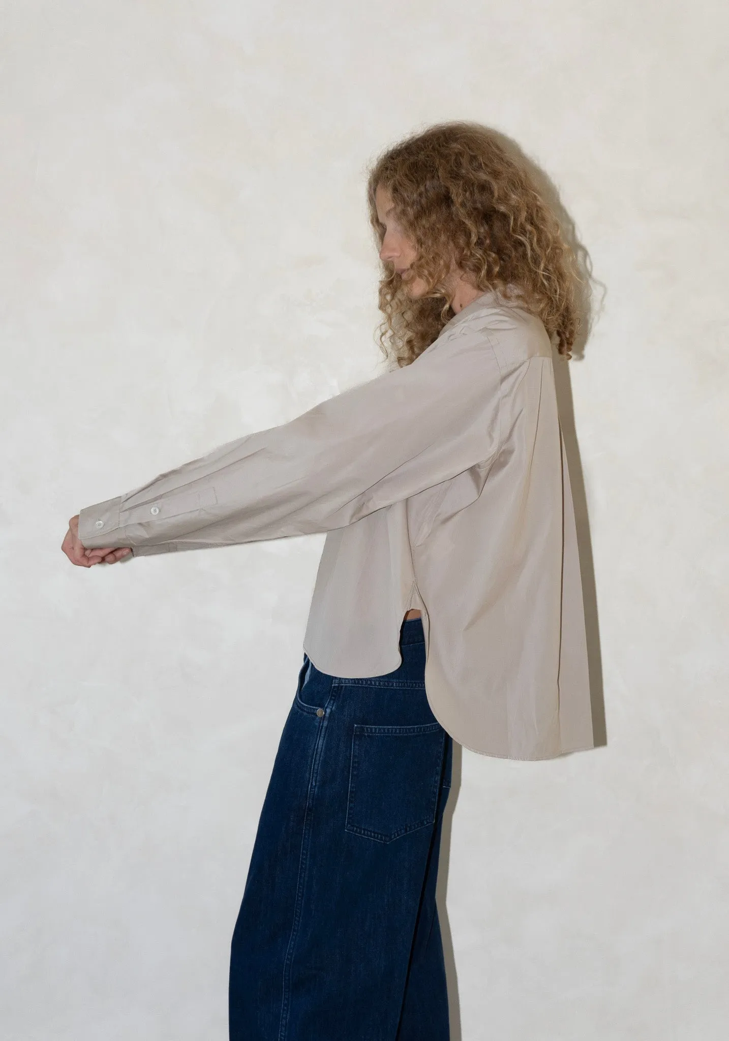 Brit Button Front Shirt in Stone