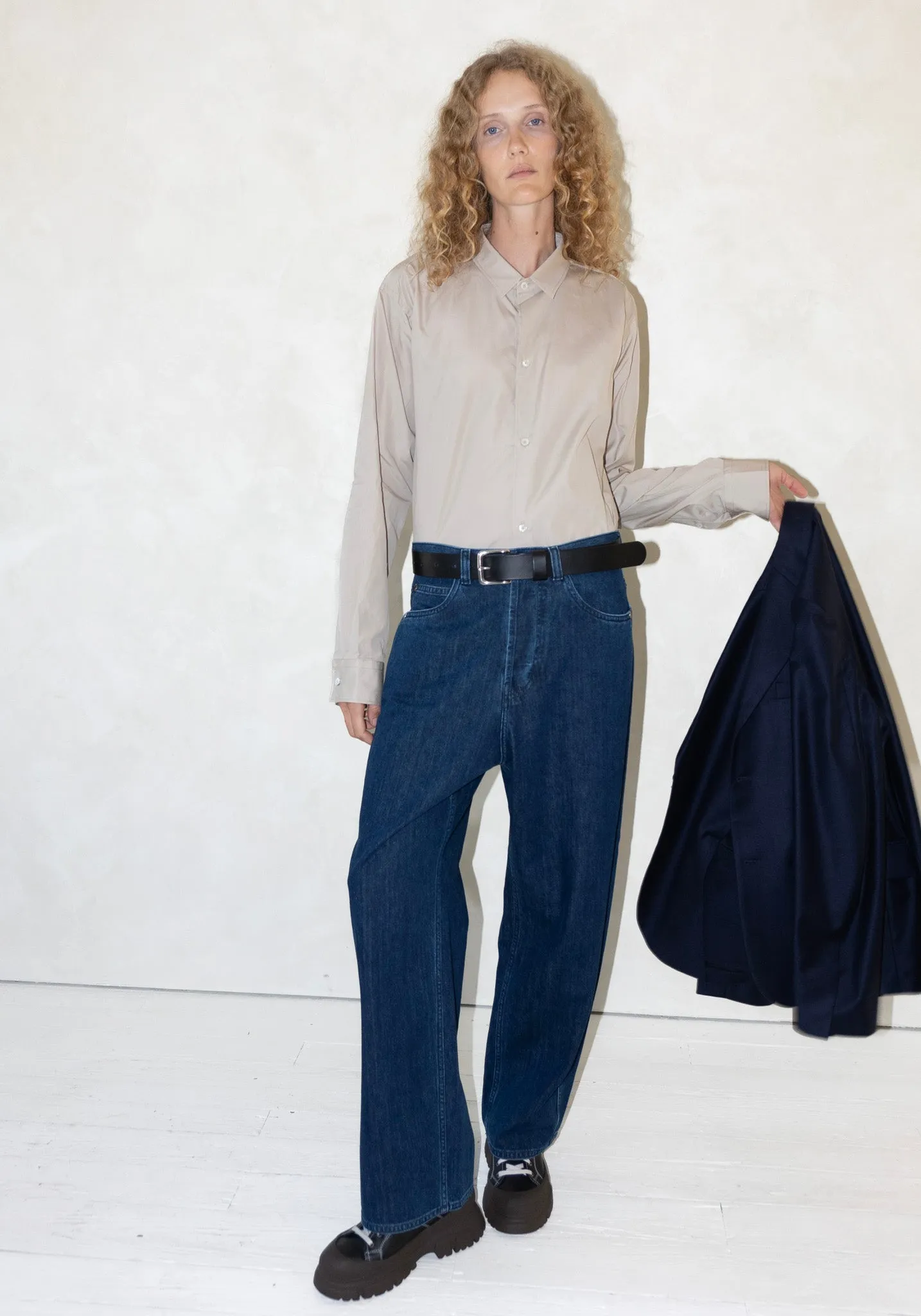 Brit Button Front Shirt in Stone