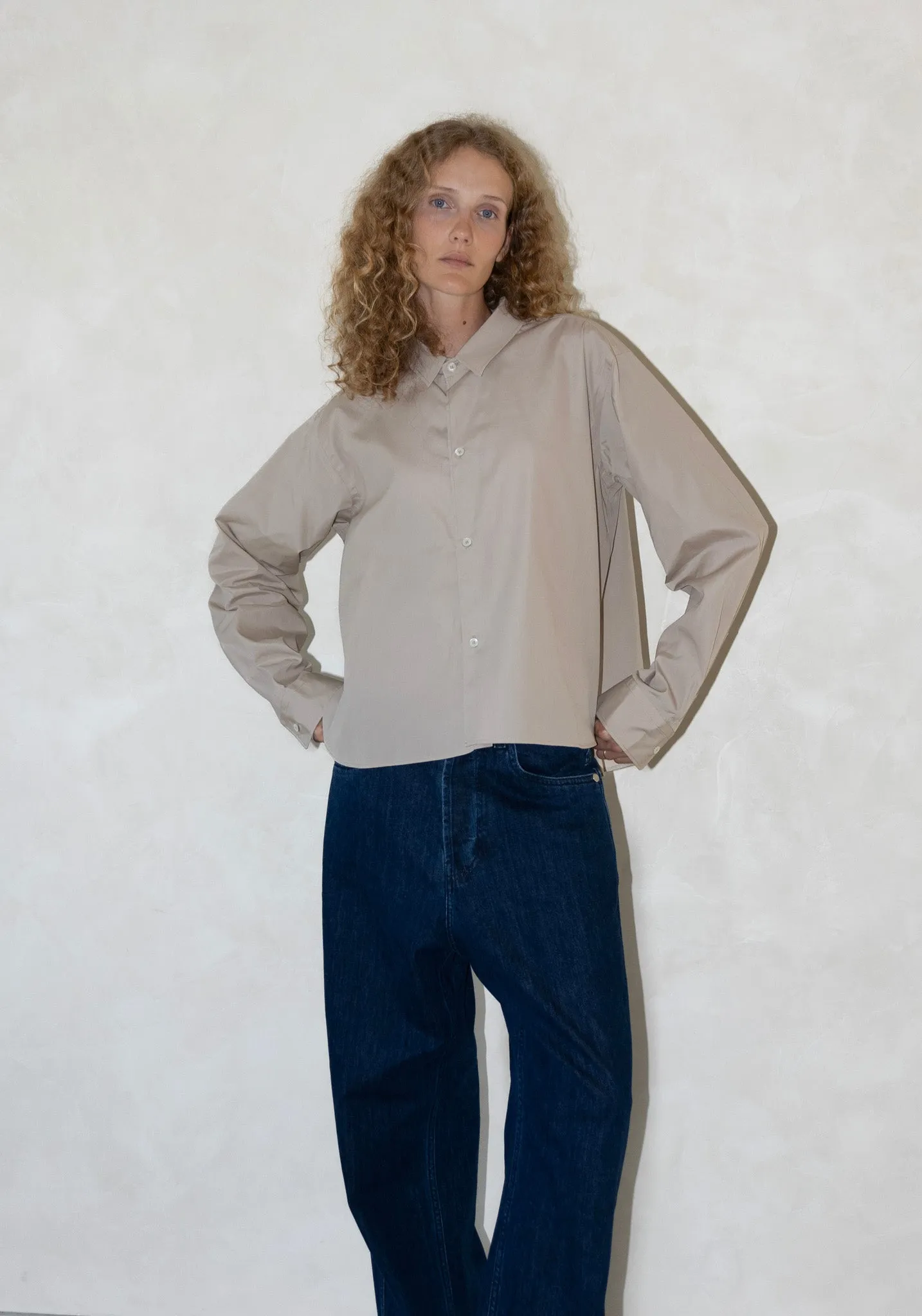Brit Button Front Shirt in Stone
