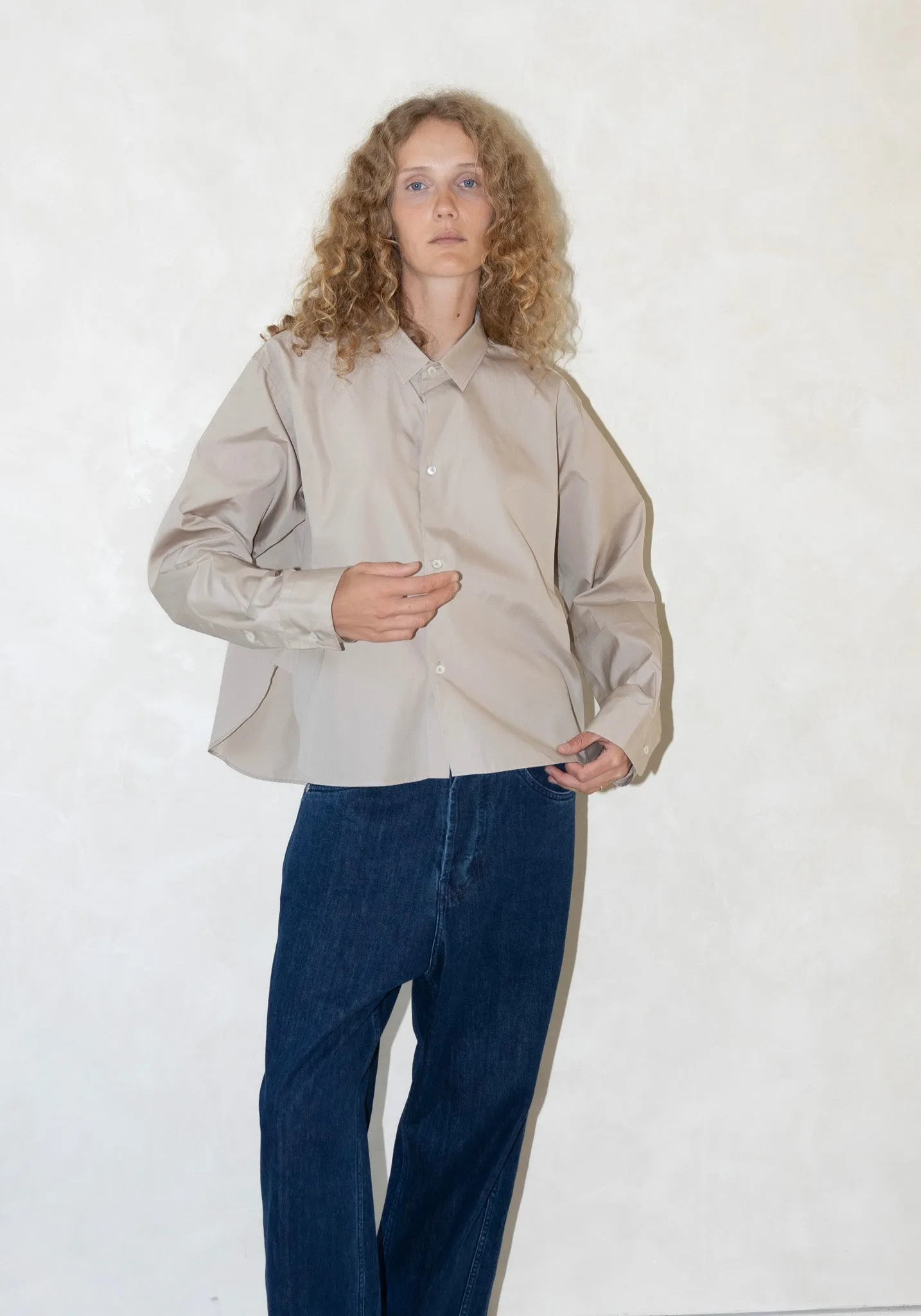 Brit Button Front Shirt in Stone