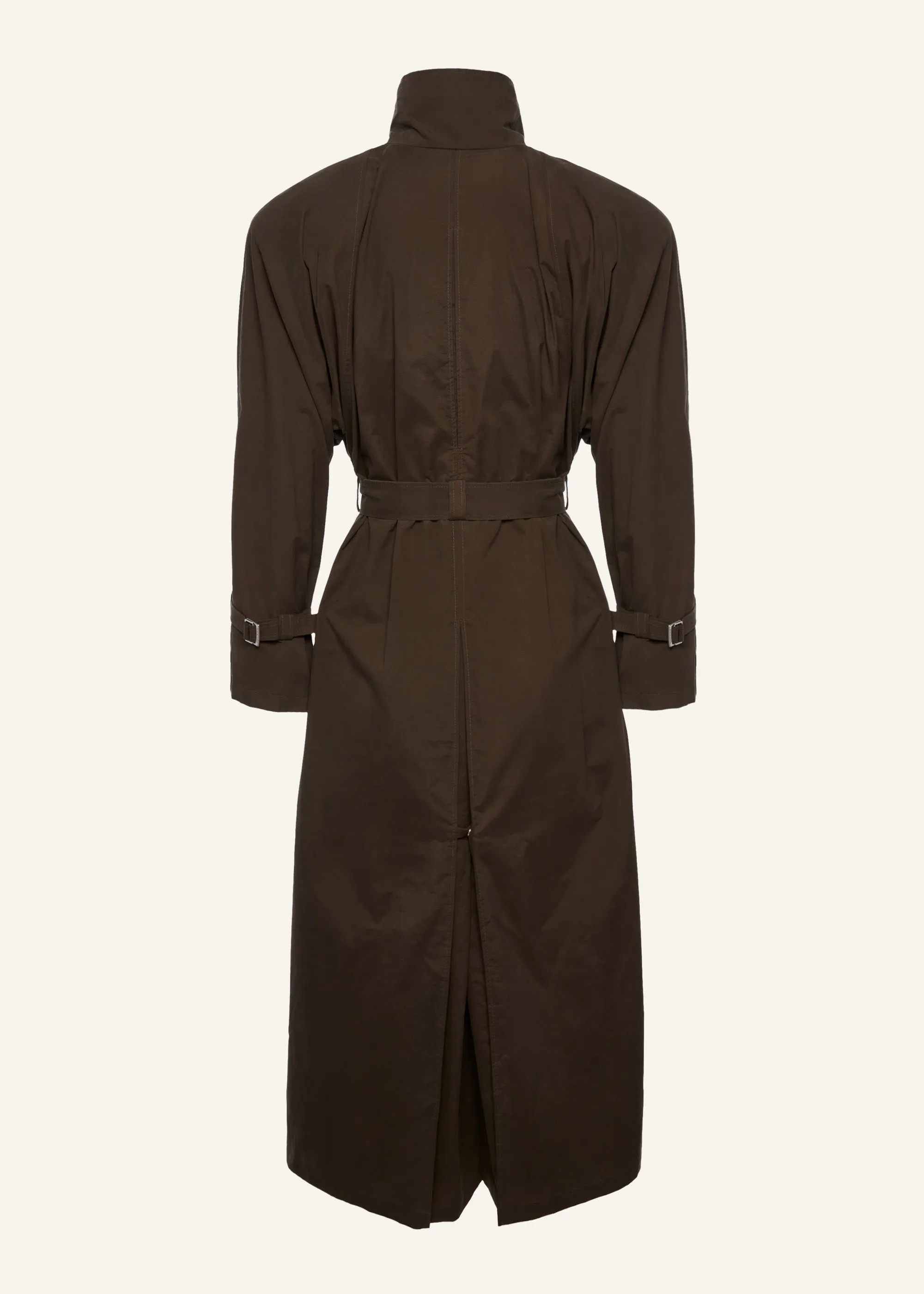 Cotton high collar trench coat in brown