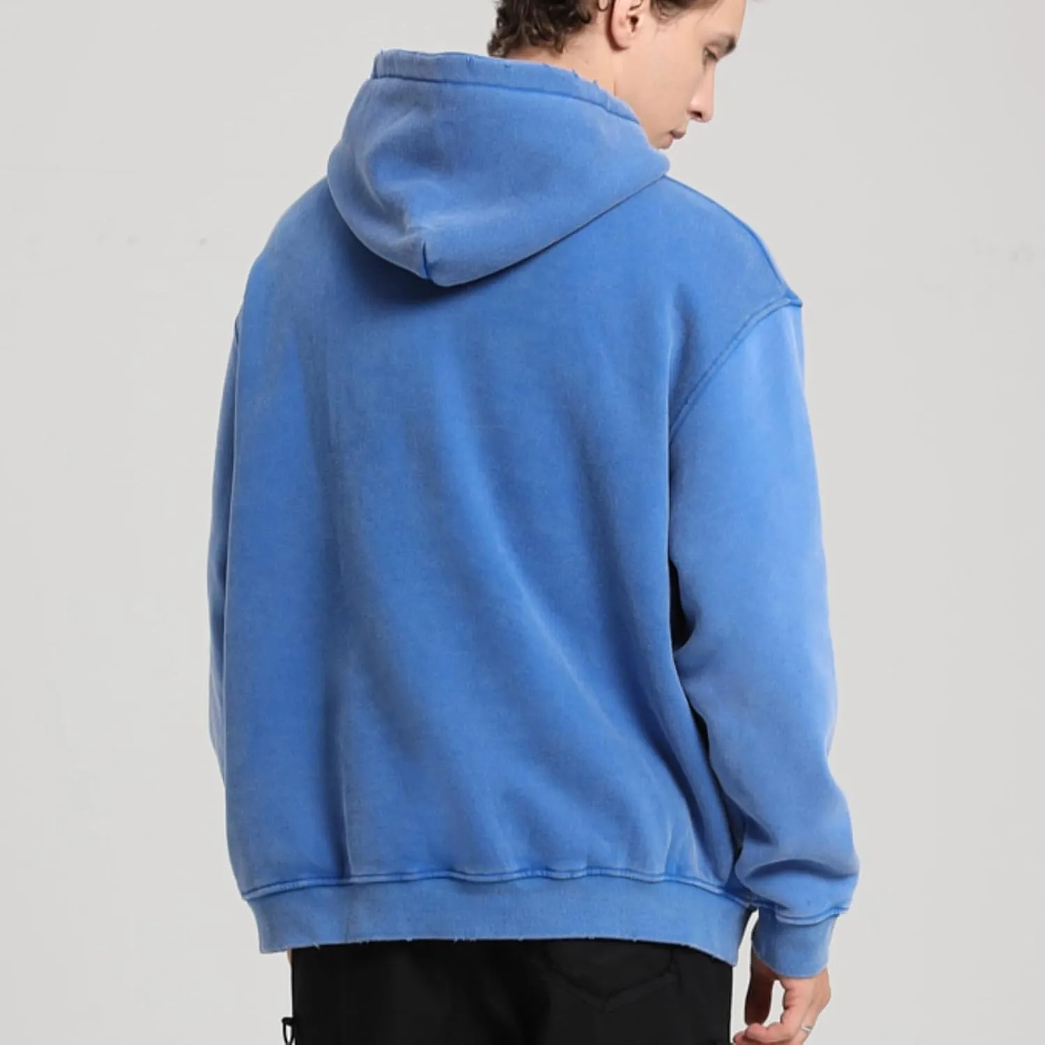 FAIABLE Mens Hoodies Pullover Oversized Hoodie Wash Plush Cotton Hooded Sweatshirt Vintage Heavyweight Hoodie Men Streetwear
