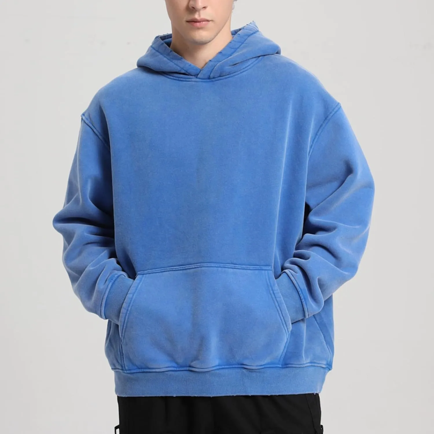 FAIABLE Mens Hoodies Pullover Oversized Hoodie Wash Plush Cotton Hooded Sweatshirt Vintage Heavyweight Hoodie Men Streetwear