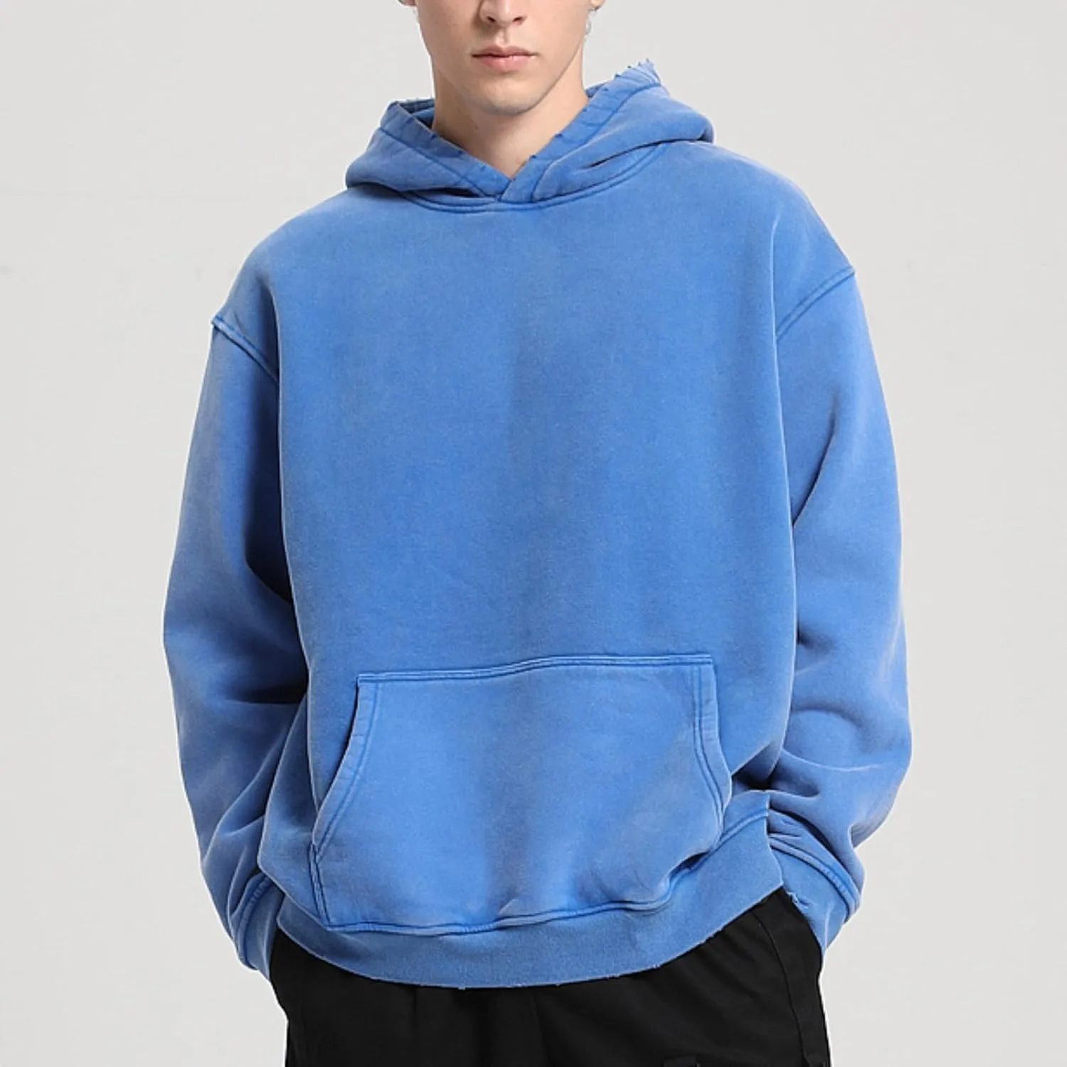 FAIABLE Mens Hoodies Pullover Oversized Hoodie Wash Plush Cotton Hooded Sweatshirt Vintage Heavyweight Hoodie Men Streetwear