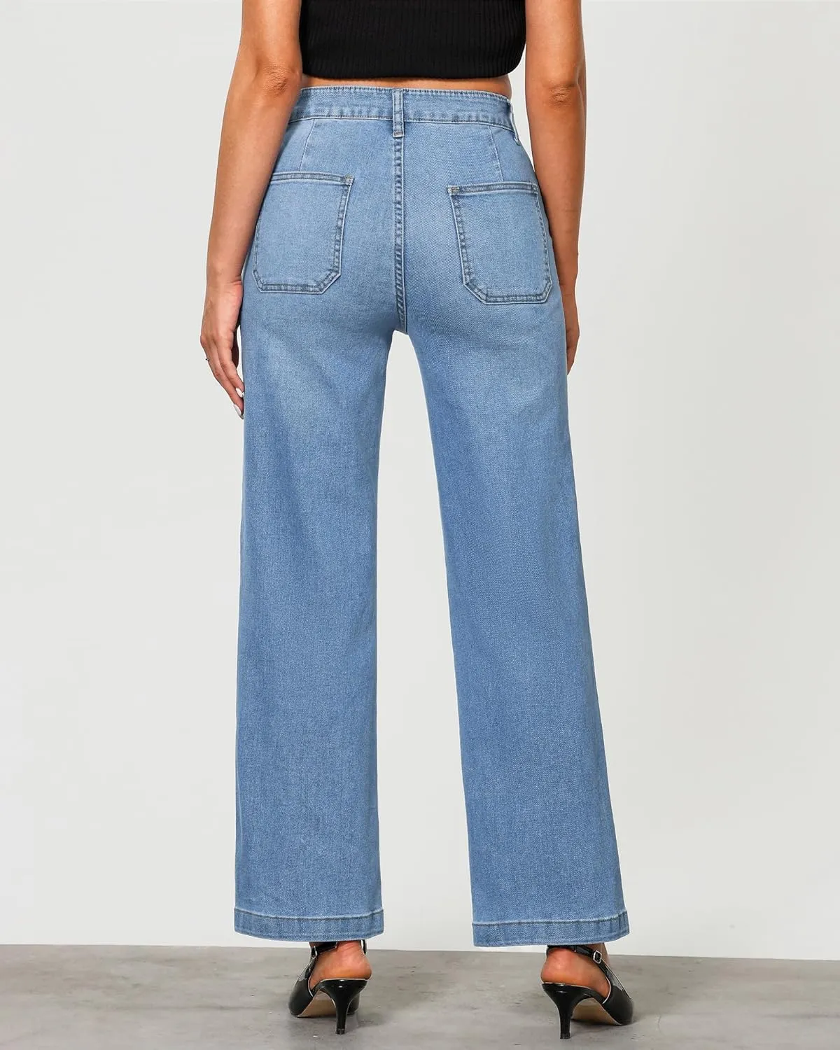 GRAPENT Jeans for Women High Waisted Straight Leg Jeans Stretchy Trendy Wide Leg Denim Pants Jean Trousers Patch Pockets