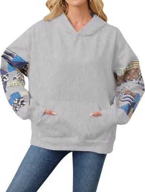 Graphic Hoodies for Women Oversized Floral Print Fleece Hooded Sweatshirts Long Sleeve Y2k Boyfriend Pullover Tops