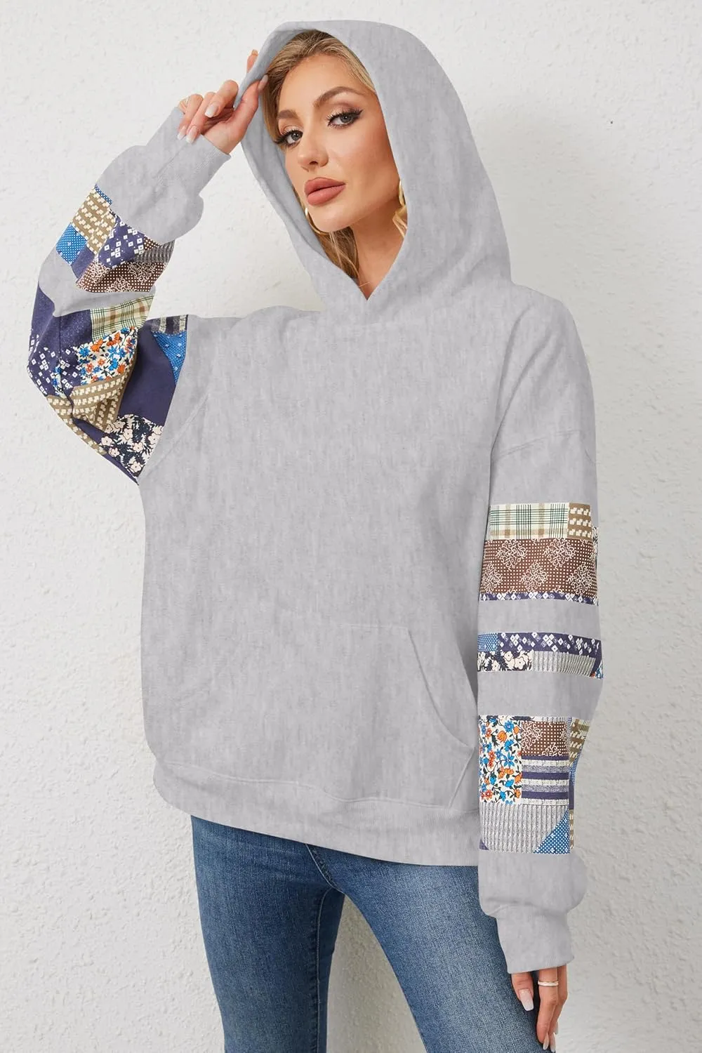 Graphic Hoodies for Women Oversized Floral Print Fleece Hooded Sweatshirts Long Sleeve Y2k Boyfriend Pullover Tops
