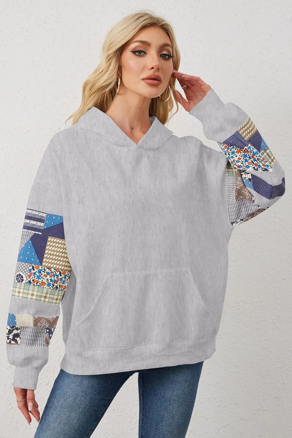Graphic Hoodies for Women Oversized Floral Print Fleece Hooded Sweatshirts Long Sleeve Y2k Boyfriend Pullover Tops