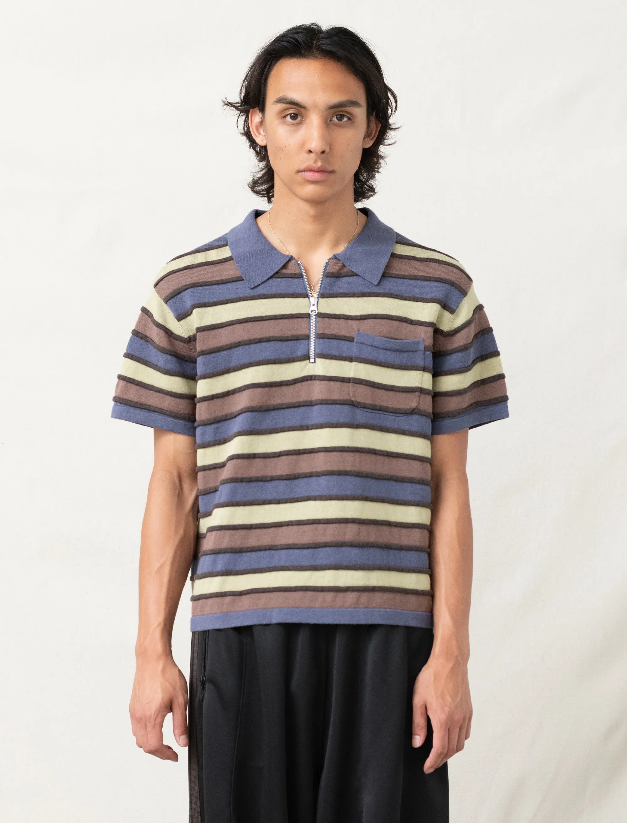 Lifted Stripe Half Zip Shirt (Blue Multi)