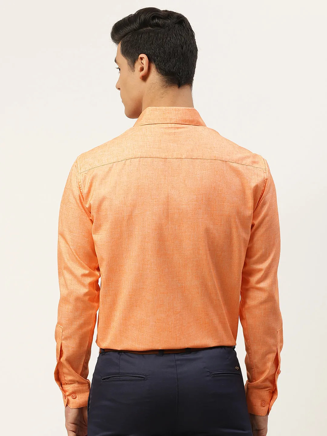 Mens Cotton Linen Orange Solid Formal Shirt - Sojanya