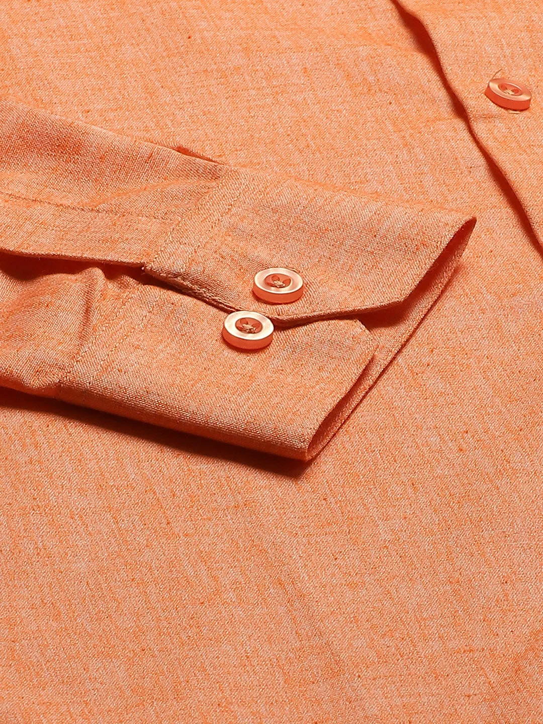 Mens Cotton Linen Orange Solid Formal Shirt - Sojanya