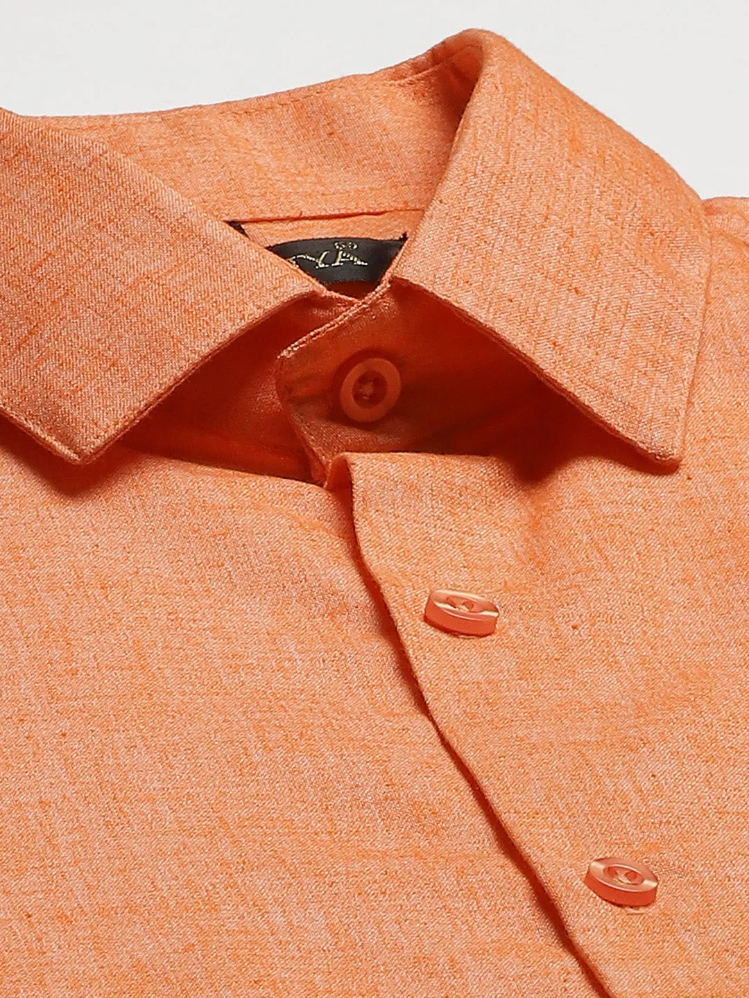 Mens Cotton Linen Orange Solid Formal Shirt - Sojanya