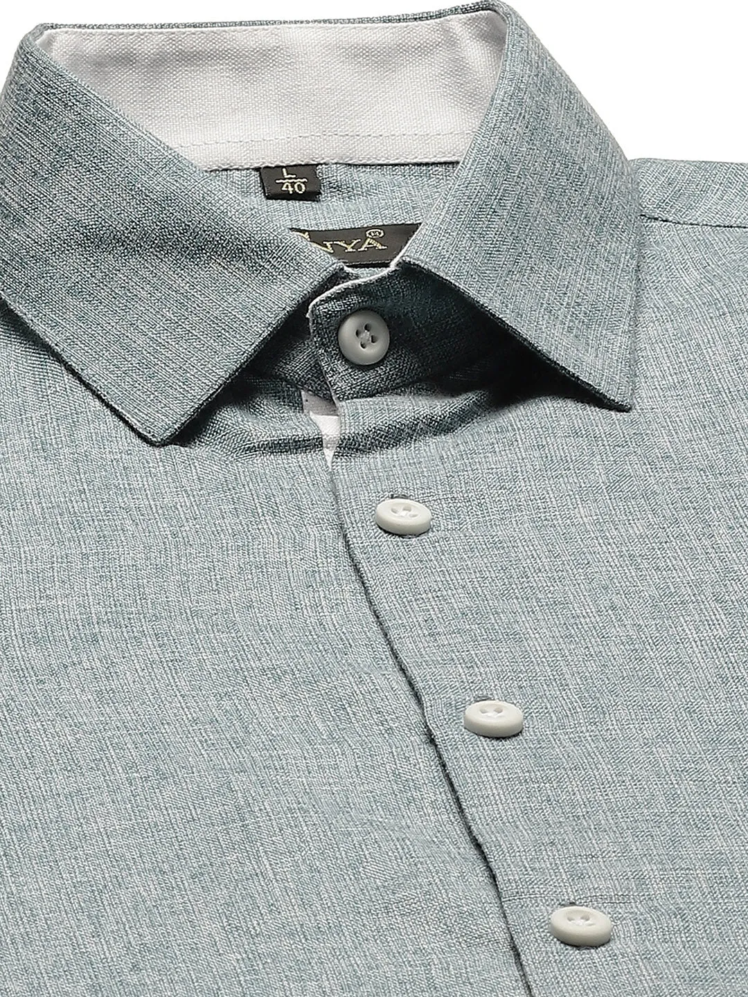 Men's Cotton Linen Teal Green Formal Shirt - Sojanya