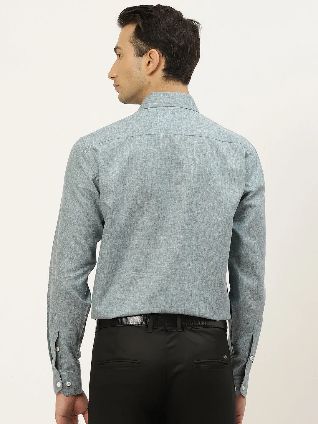 Men's Cotton Linen Teal Green Formal Shirt - Sojanya