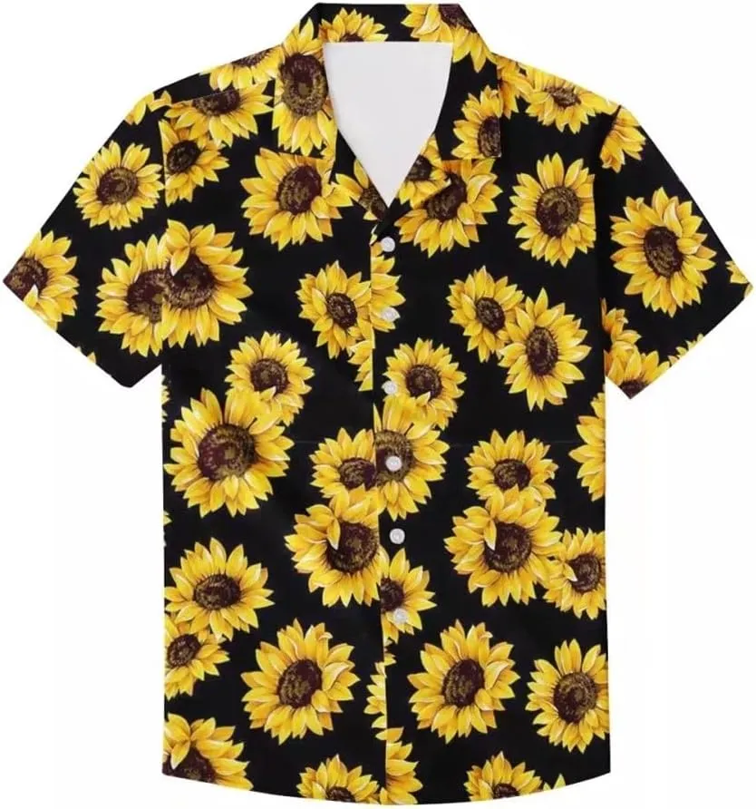Men's Floral Print Fashion Button Down Casual Shirt Summer Top Short Sleeve