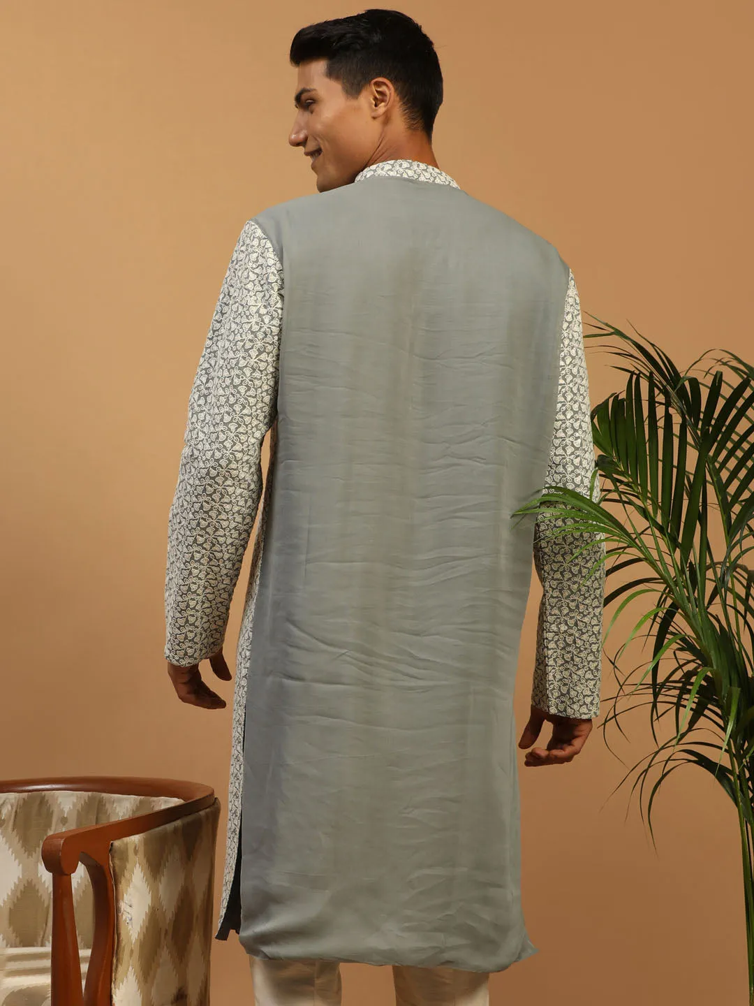 Men's Grey Georgette Kurta - Shrestha By Vastramay