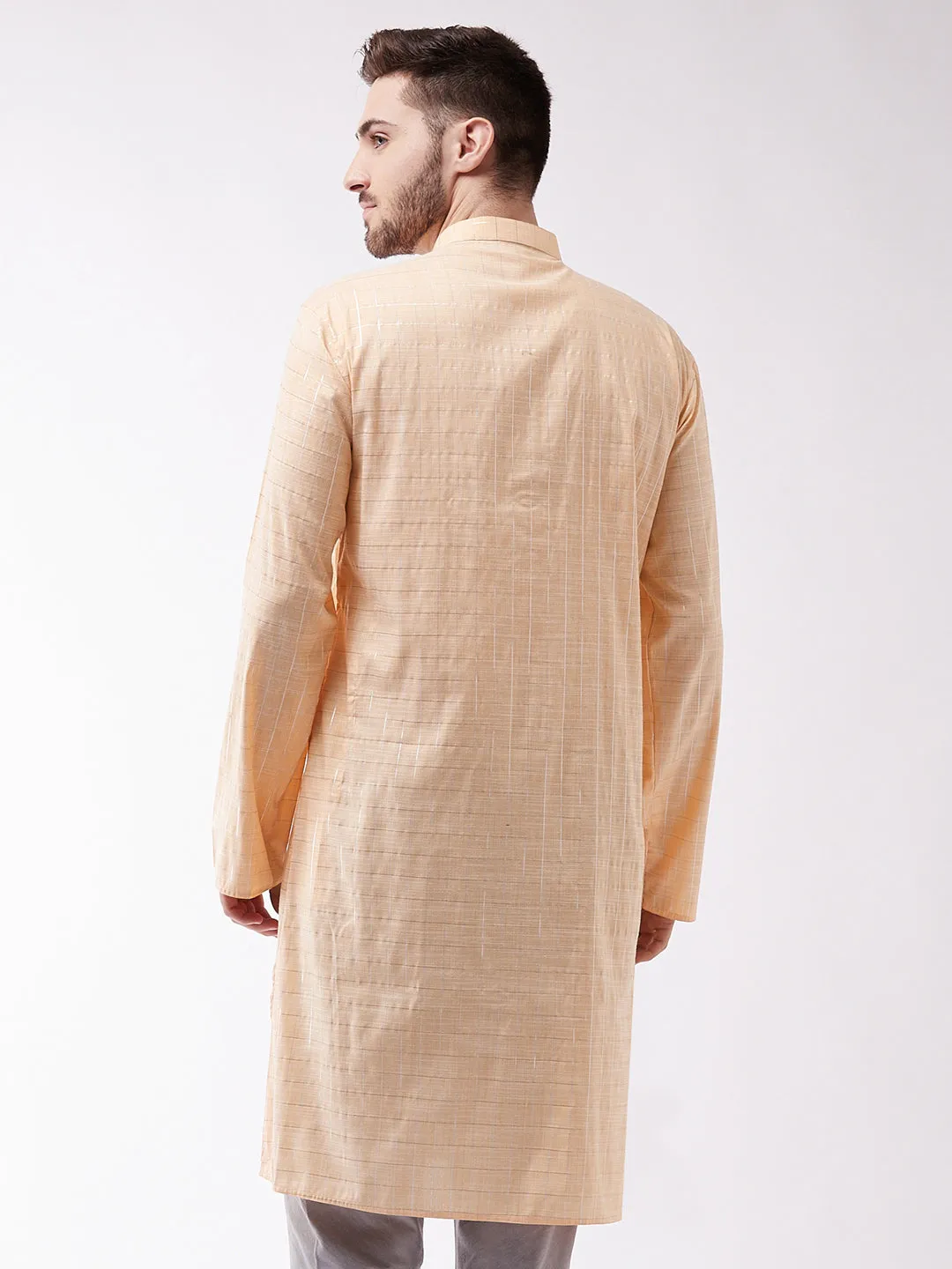 Men's Peach Cotton Blend Kurta - Vastramay