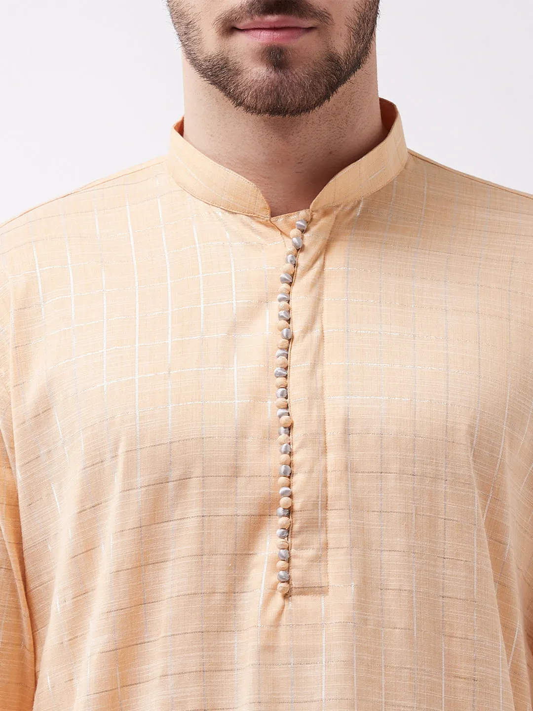 Men's Peach Cotton Blend Kurta - Vastramay
