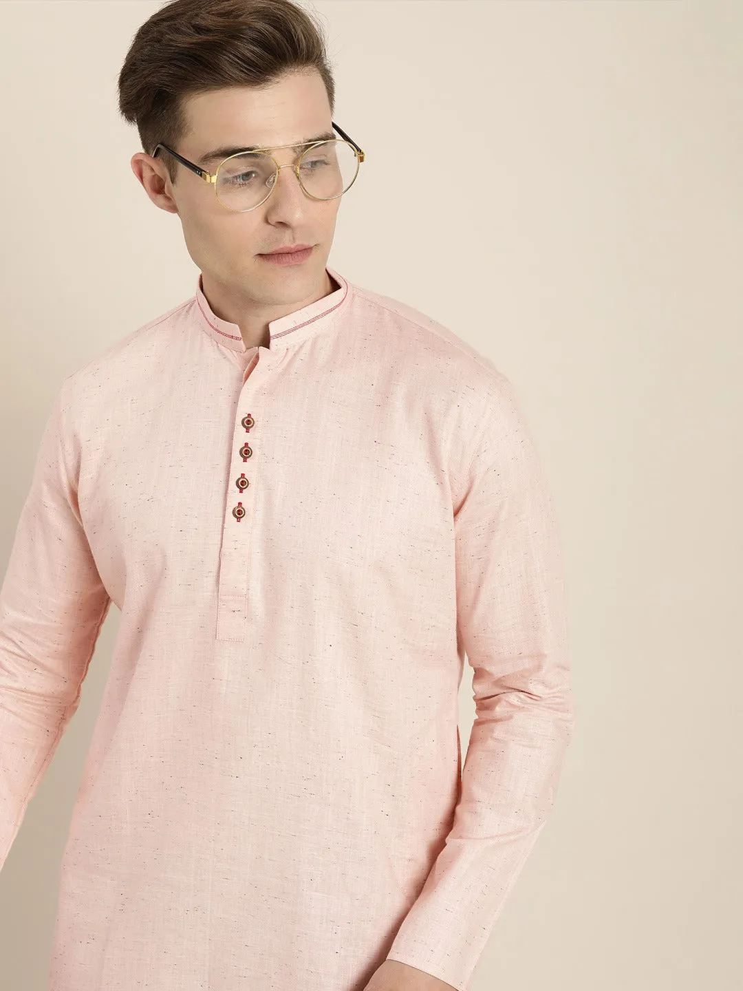Men's Pink Organic Cotton Kurta - Vastramay