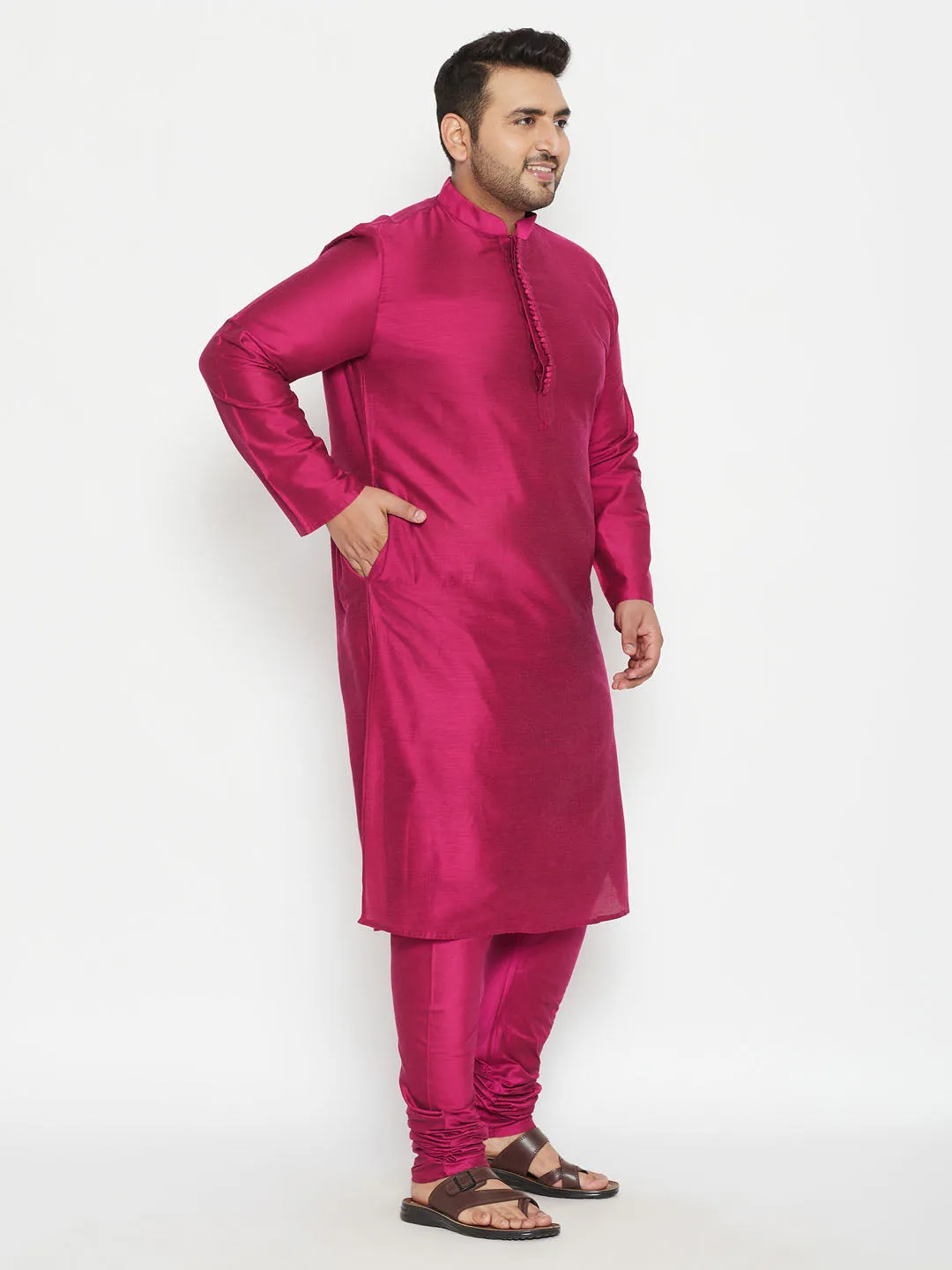 Men's Plus Fushia Pink Viscose Blend Kurta - Vastramay