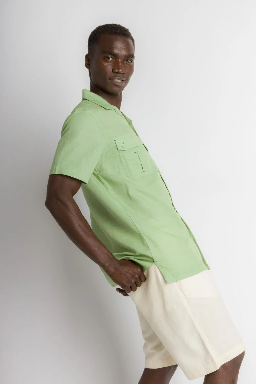 MStar | Men's Linen Cotton Blend Short Sleeve Safari Shirt