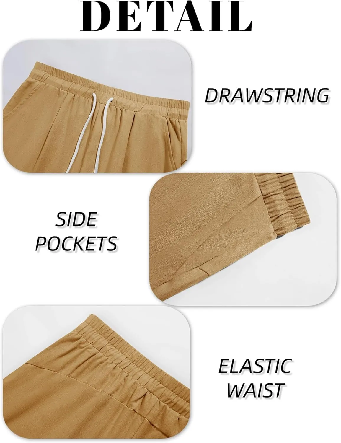 PASLTER Mens Linen Cotton Pants Casual Drawstring Elastic Waist Summer Beach Yoga Trousers