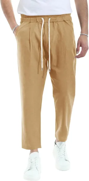 PASLTER Mens Linen Cotton Pants Casual Drawstring Elastic Waist Summer Beach Yoga Trousers