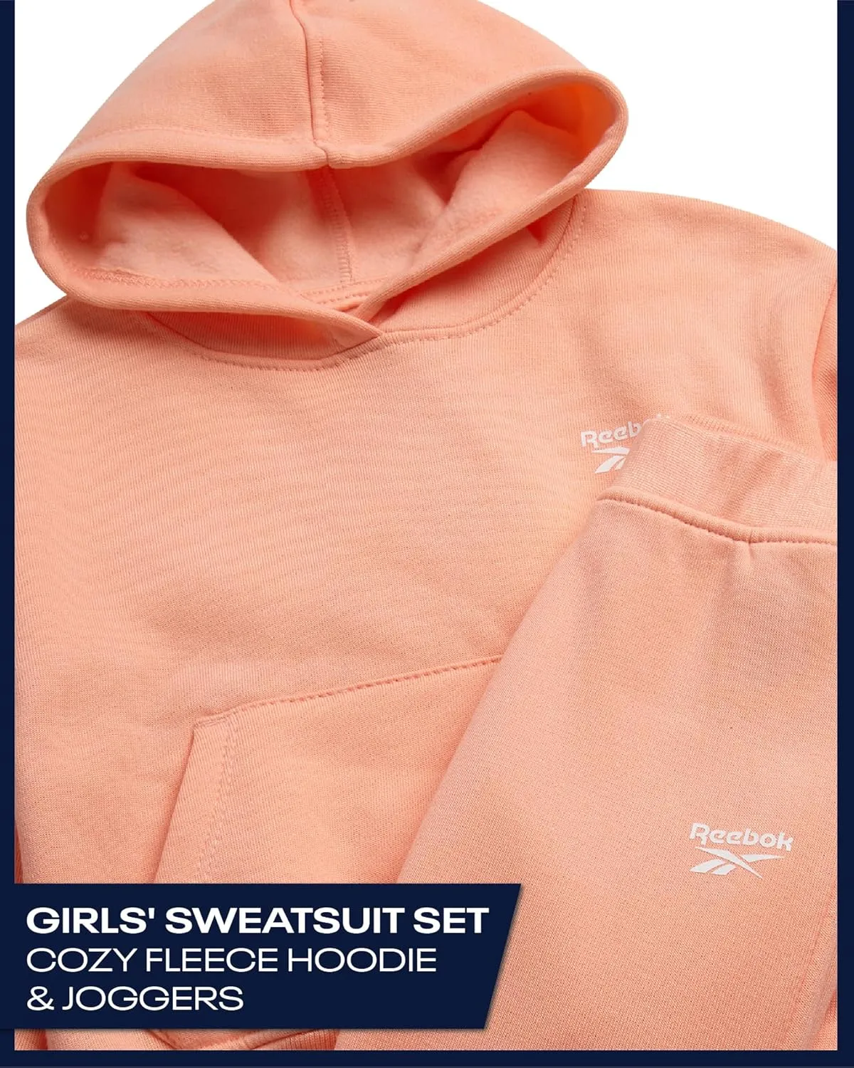 Reebok Toddler Girls Sweatsuit Set - 2 Piece Performance Fleece Hooded Sweatshirt and Jogger Sweatpants for Girls