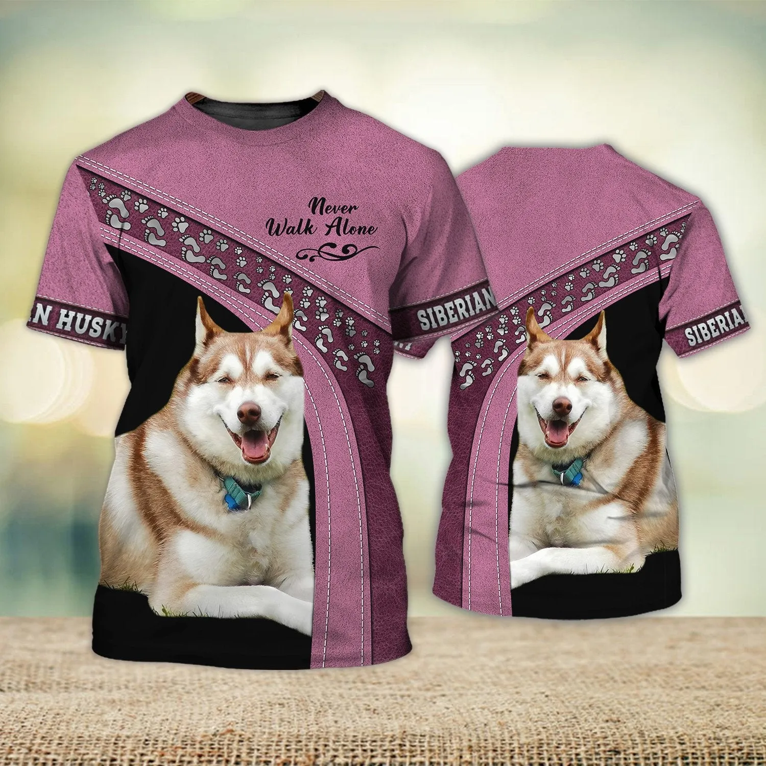 Siberian Husky Love Never Walk Alone Pink 3D Full Print Shirts, Shirt For Dog Lovers, Dog Memorial Gifts for loss of Dog