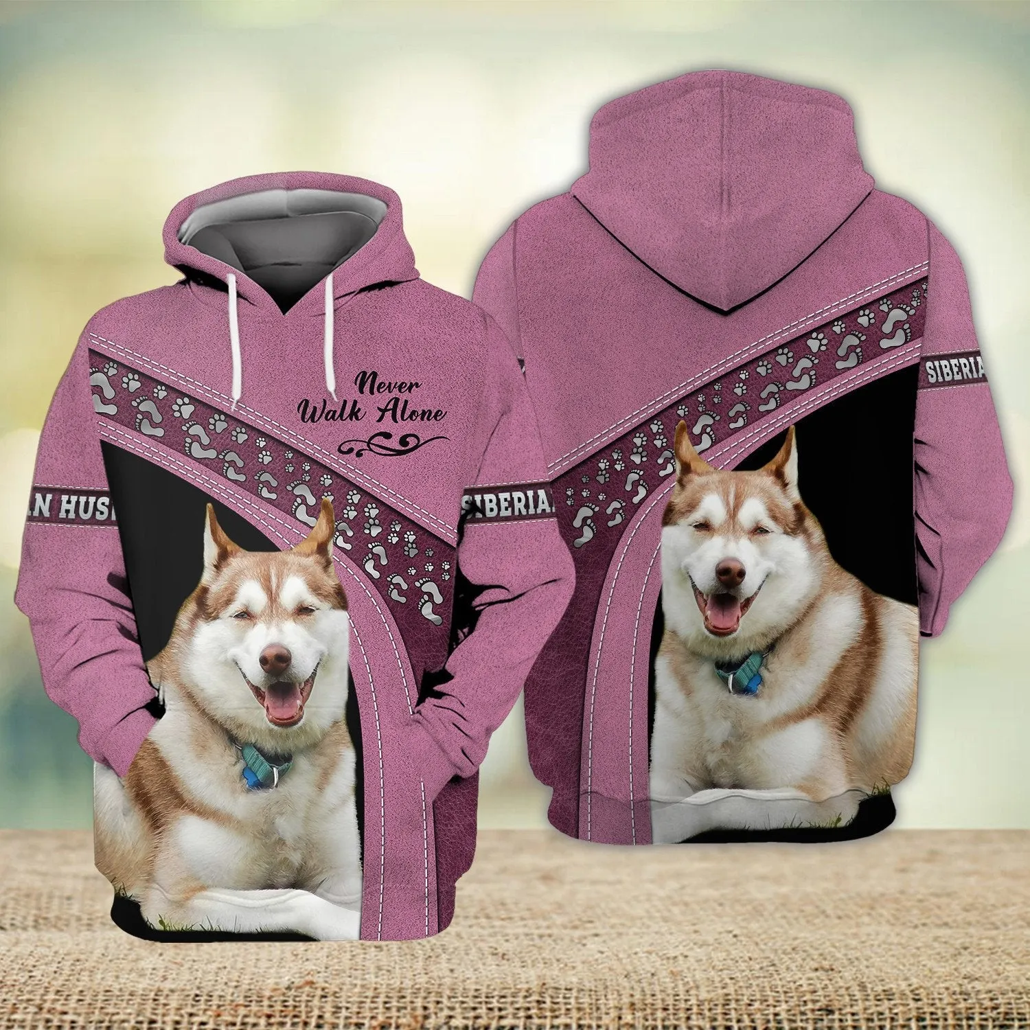 Siberian Husky Love Never Walk Alone Pink 3D Full Print Shirts, Shirt For Dog Lovers, Dog Memorial Gifts for loss of Dog