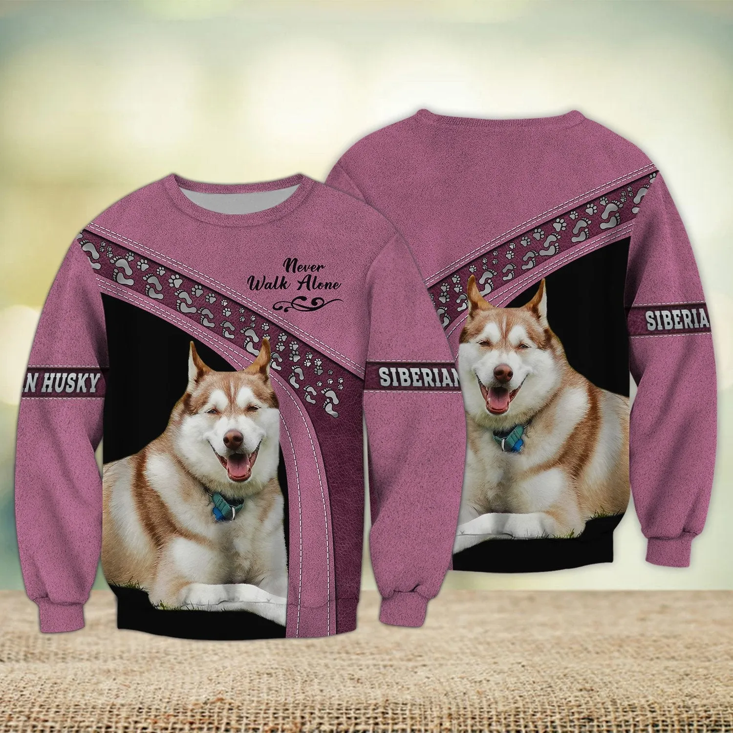 Siberian Husky Love Never Walk Alone Pink 3D Full Print Shirts, Shirt For Dog Lovers, Dog Memorial Gifts for loss of Dog