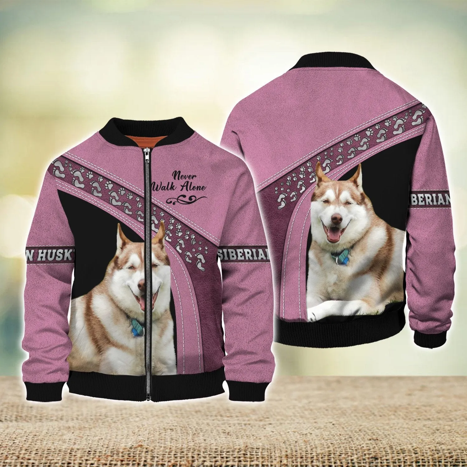 Siberian Husky Love Never Walk Alone Pink 3D Full Print Shirts, Shirt For Dog Lovers, Dog Memorial Gifts for loss of Dog