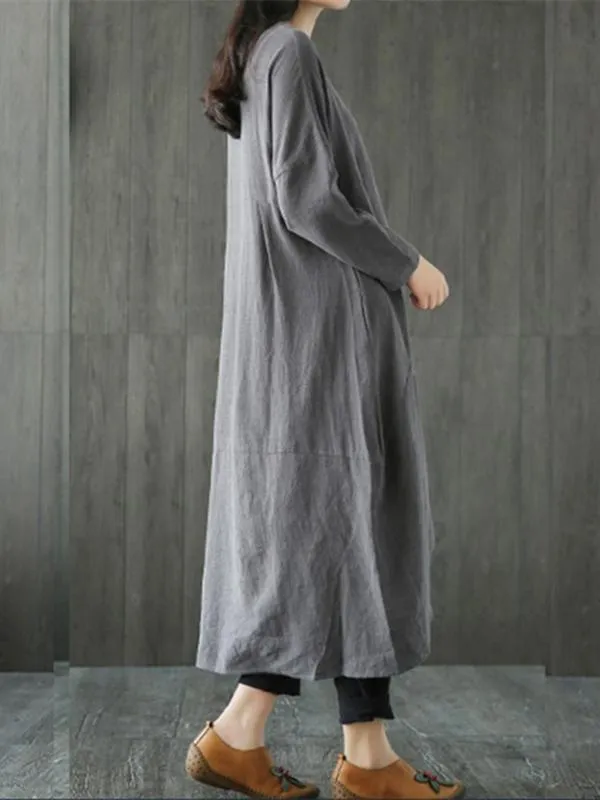 Solid Color Linen Cotton Loose Maxi Dress