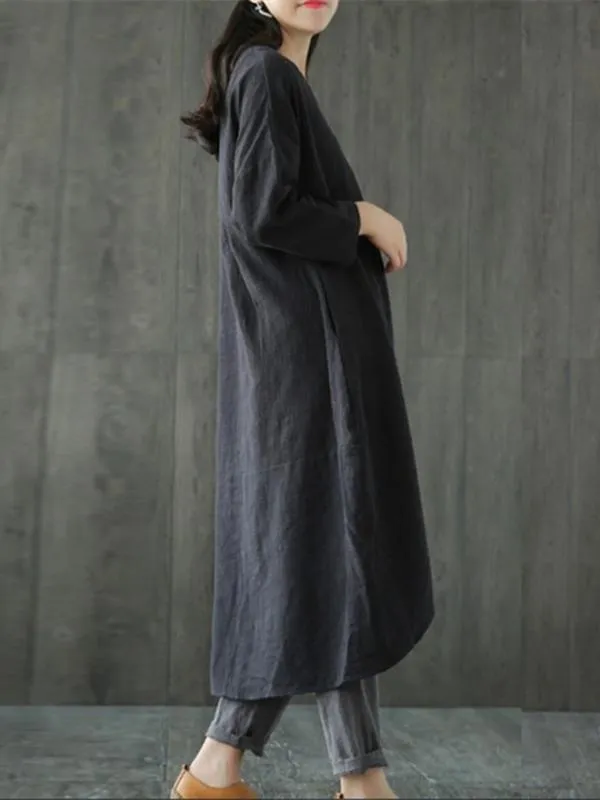 Solid Color Linen Cotton Loose Maxi Dress
