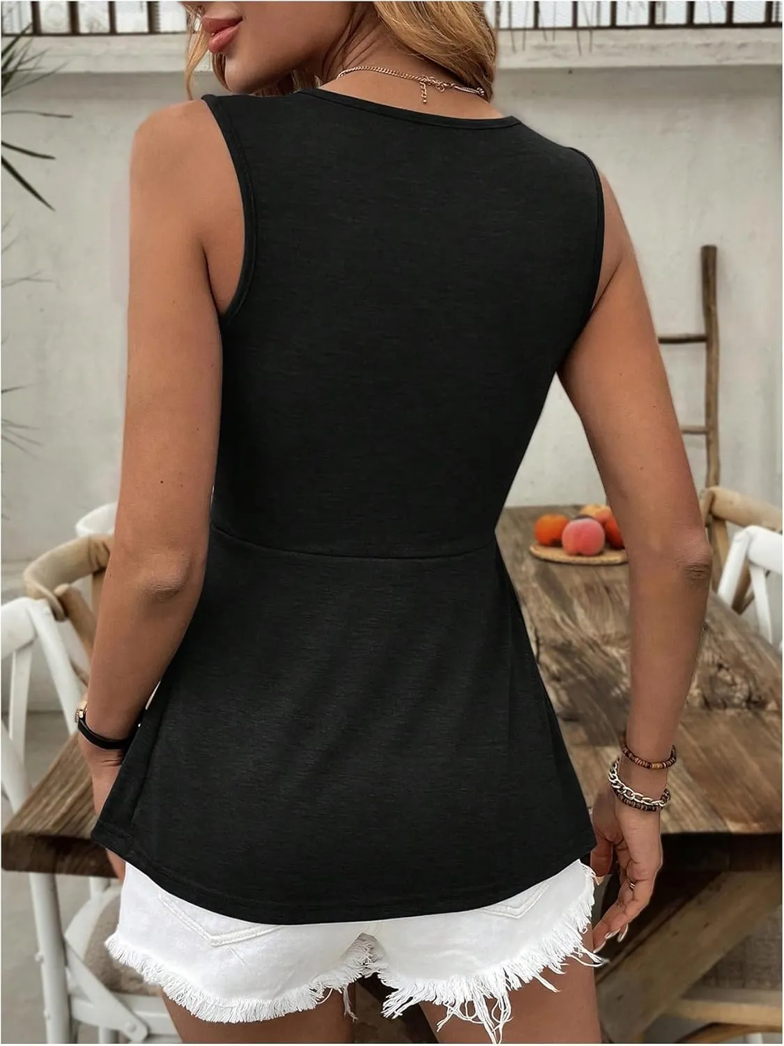 SOLY HUX Women's Tank Top Twist Front V Neck Sleeveless Peplum Summer Tops