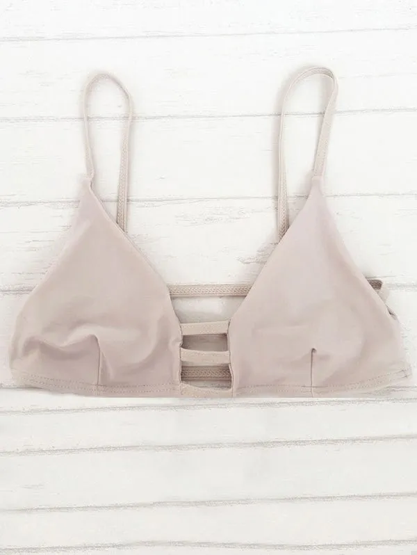 Spaghetti Straps Solid Color Bandage Bikini Set