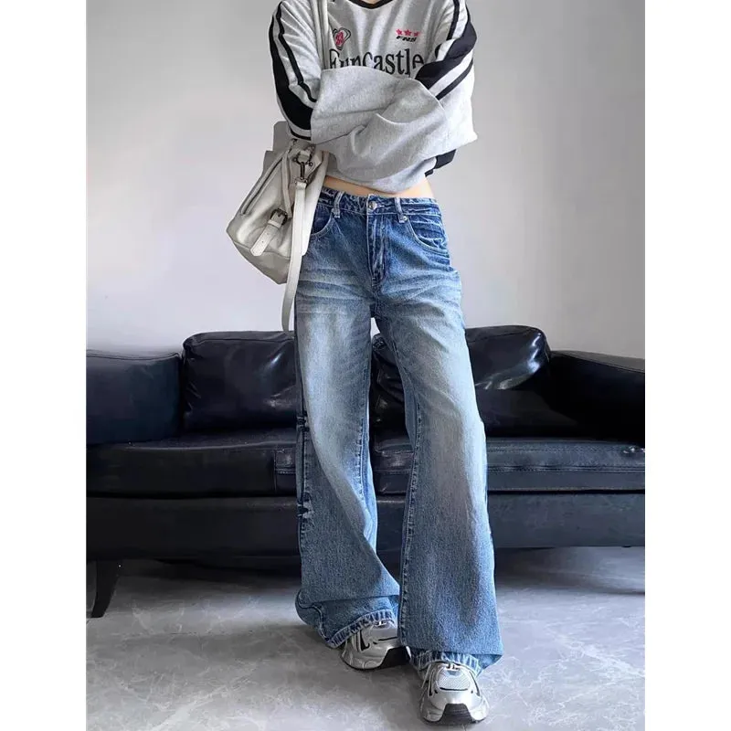 TAVIMART  -  Blue Jeans Women American Style 90S Vintage High Waisted Jean Straight Trouser Streetwear Casual Loose Wide Leg Denim Pants