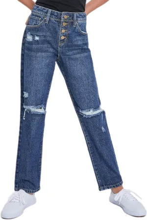 YMI Girls Selena Dream Button Fly Straight Leg Hybrid Jeans